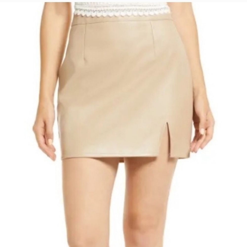 Lulu's Corte Vegan Leather Mini Skirt, beige, size S